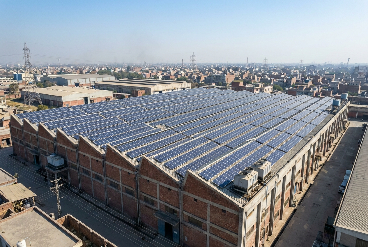 Solar panels installed on a mosque rooftop in Pakistan