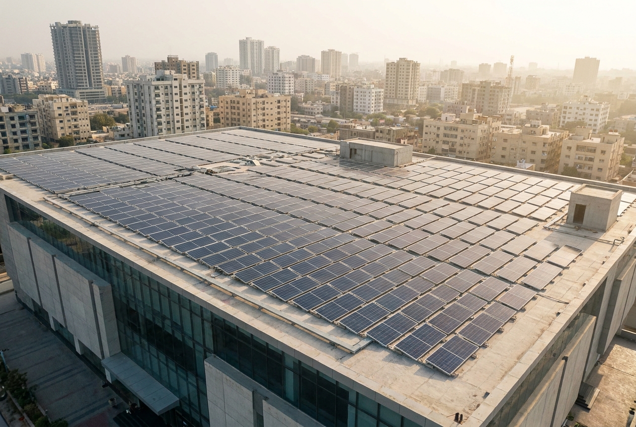 Professional technician installing a high solar panel