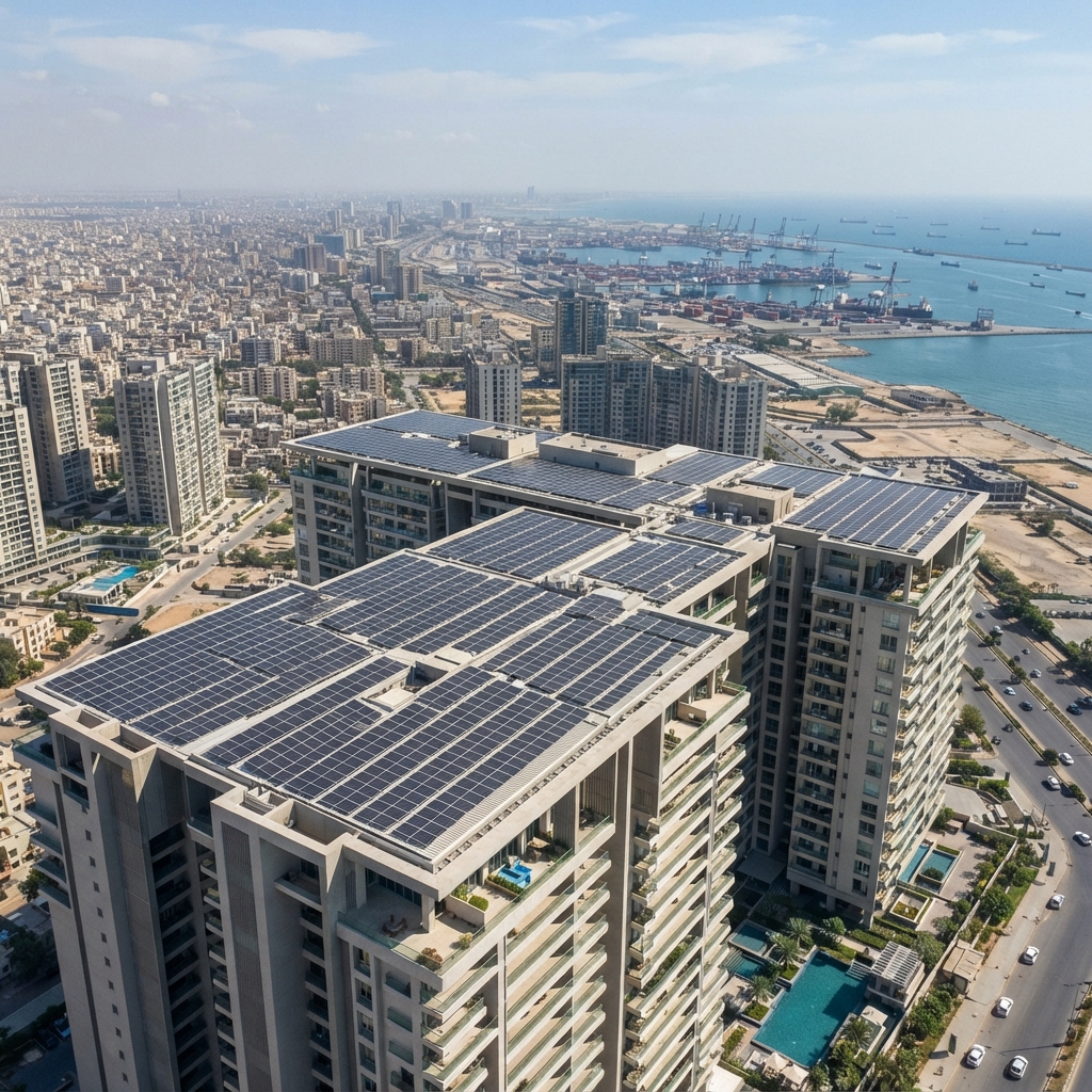 Large solar panel array on a commercial site